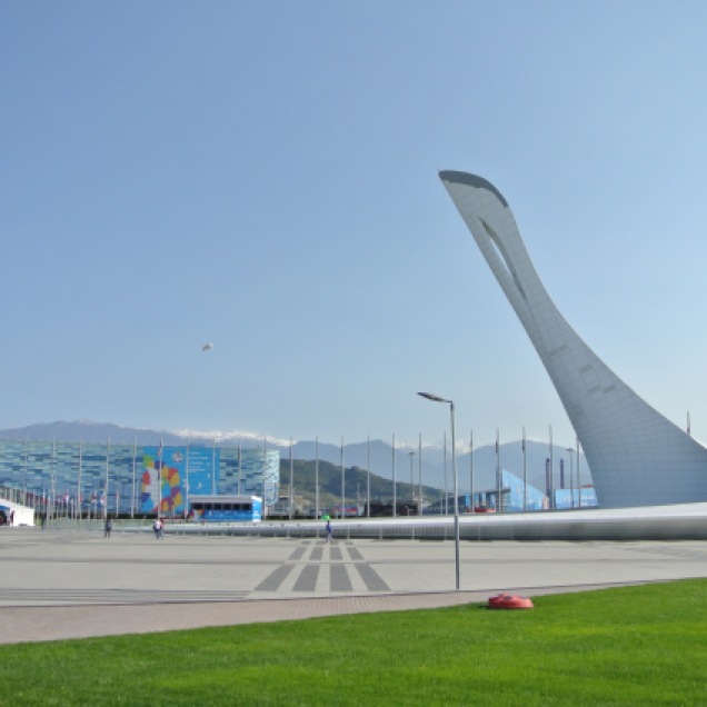 The main square--including the "White Swan," where the Olympic Flame was located in 2014.